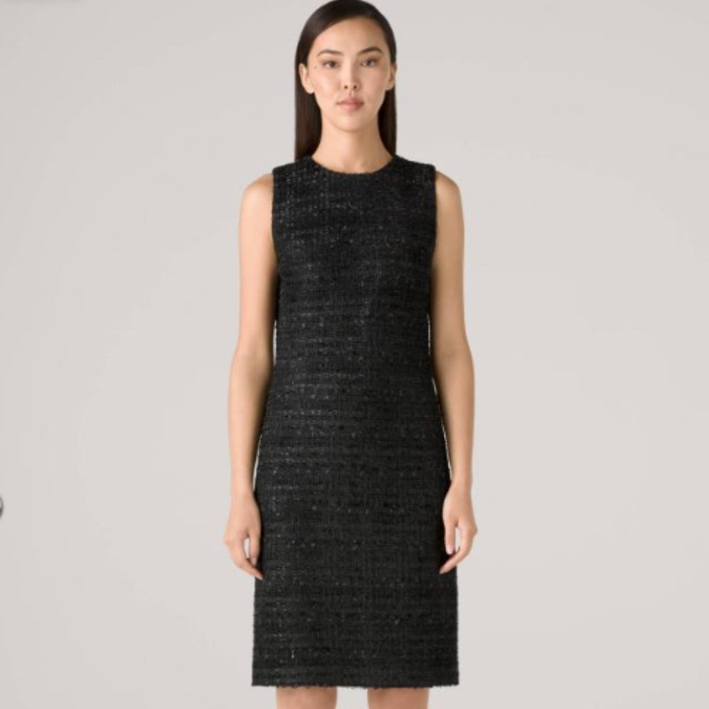 ST JOHN METALLIC EYELASH KNIT TWEED BLACK GOLD SHIMMER DRESS sz 10